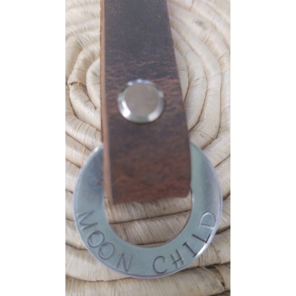 Hourber Blue XOXO Other - "MOON CHILD" Leather Keychain Key Fob Hooks on Belt Loop Hand Stamped Message